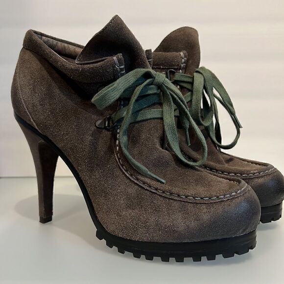 ASH Green Suede Lace Up High Heel Booties Size 39 EU/ 8 US - Picture 1 of 14